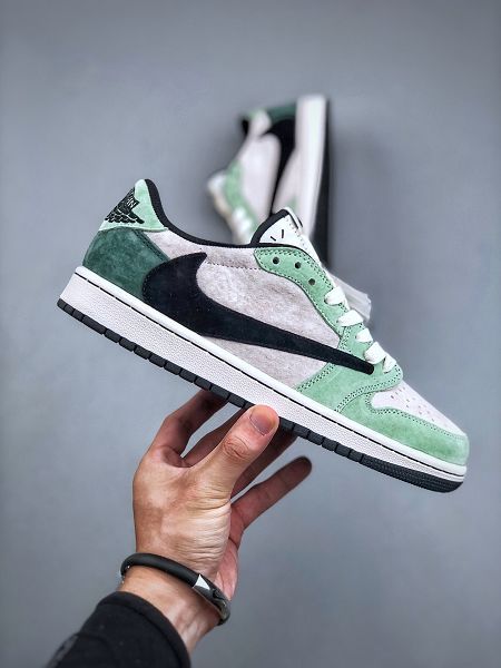 Travis Scott x Nike Air Jordan 1 Low Air Jordan 1 Low系列 2023全新男女款麂皮白綠倒鈎休閒鞋