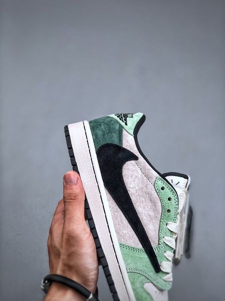 Travis Scott x Nike Air Jordan 1 Low Air Jordan 1 Low系列 2023全新男女款麂皮白綠倒鈎休閒鞋