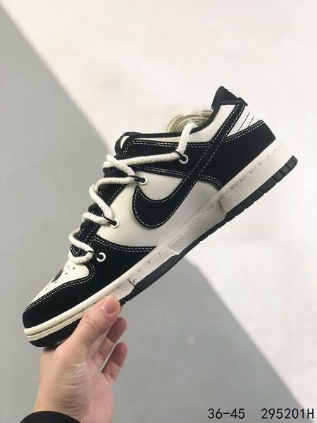 Nike SB Dunk Low 綁繩綁帶系列 蝙蝠白黑色 男女款復古低幫休閒運動滑板板鞋