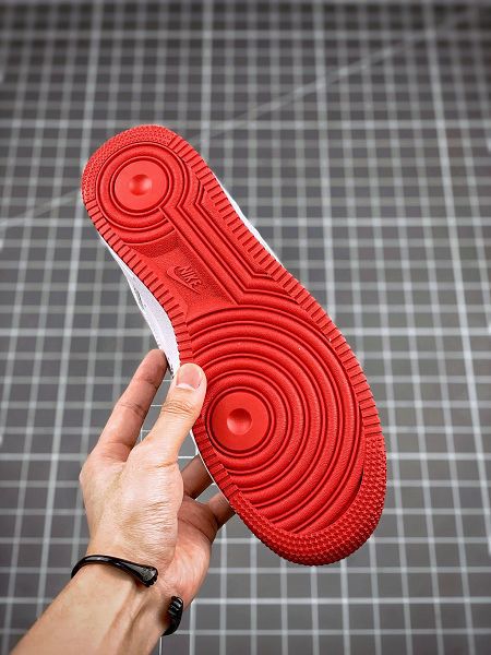Nike Air Force 1 07 2021新款 白紅縫線全掌內置蜂窩氣墊男女款板鞋