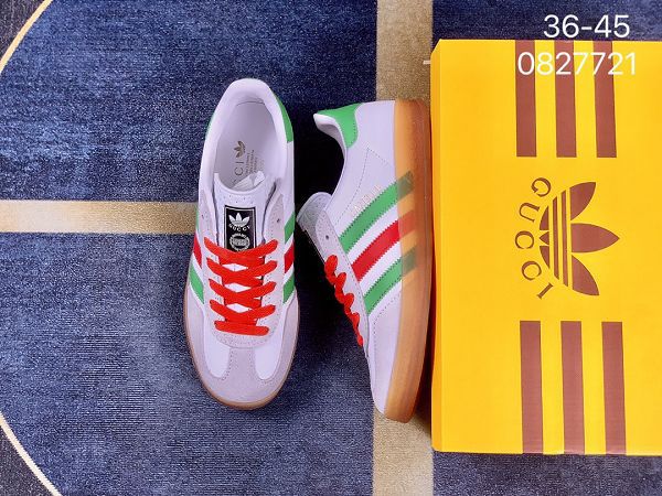 Adidas GUCCI 2022新款 復古學院風三條槓真皮男女款駕車帆布鞋