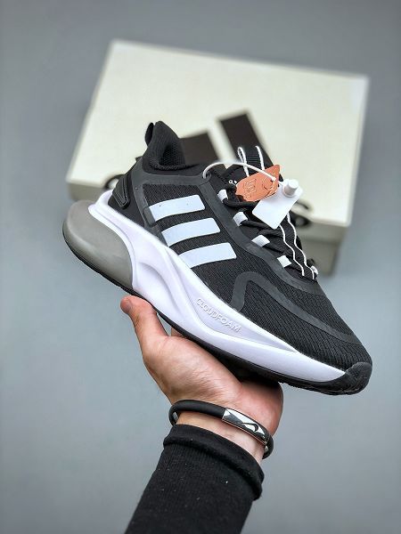 Adidas AlphaBounce 2023新款 白黑舒適潮流爆米花男女款跑步鞋