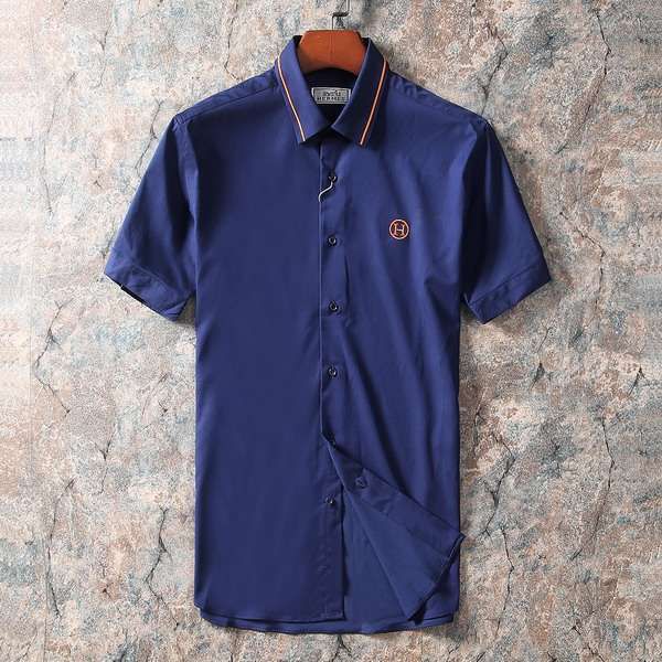 hermes 衣服 2018新款 小刺绣简约男生休闲短袖衬衫 mg