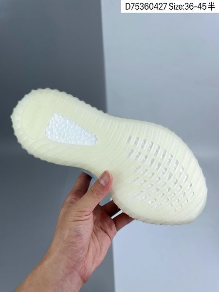 Adidas Yeezy Boost 350 2021新款 椰子全透冰藍情侶款洞洞鞋 帶半碼