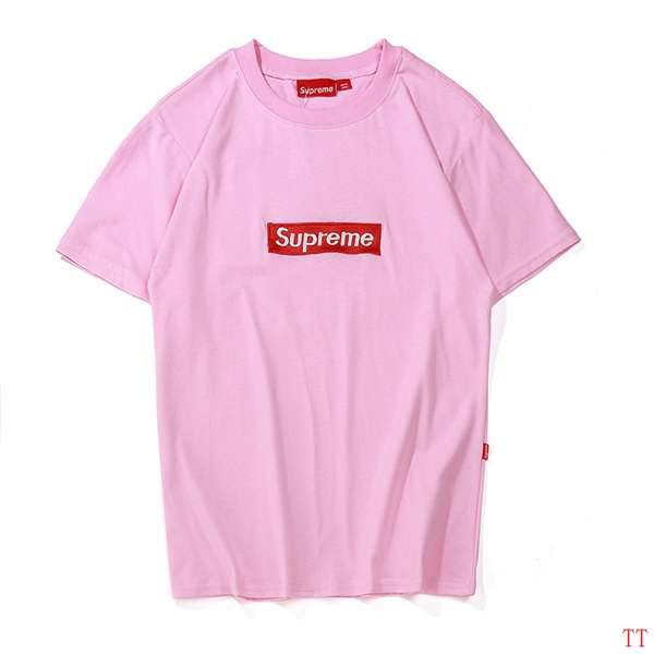 supreme衣服 2018新款 经典款刺绣休闲圆领短袖t恤 粉色